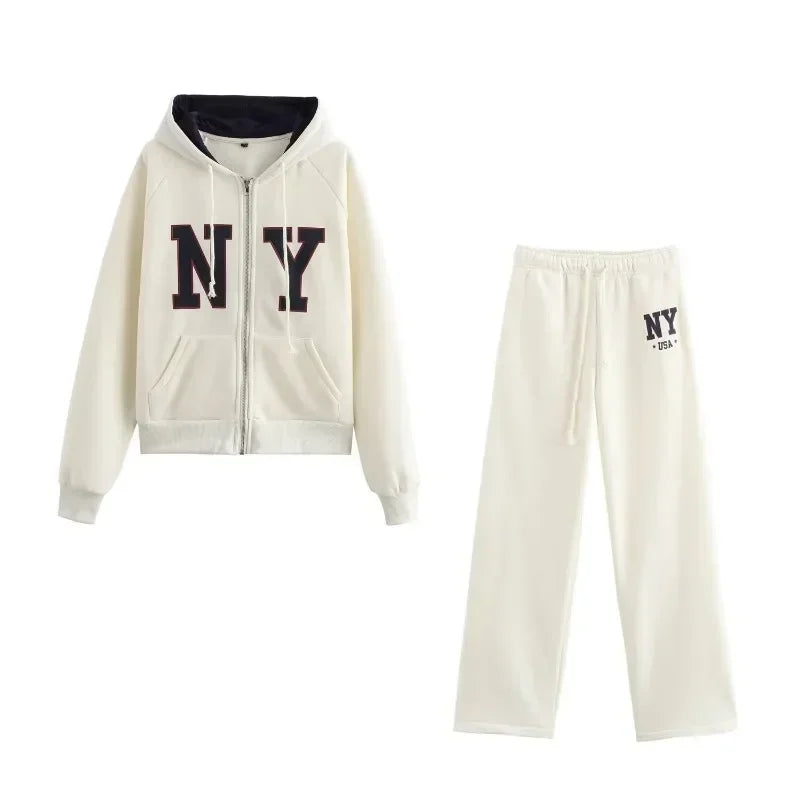Women's Tracksuit Jersey Sets Sweats Set 2025 Winter Cotton Suits Wide Baggy Pants Sportswear 2 Piece Set Women Outfits