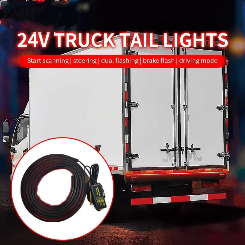 Truck Rear Tail Driving Light Strip with Turn Signal Waterproof Tailgate Driving Safety Additional Brake Flash Warning Light 24V