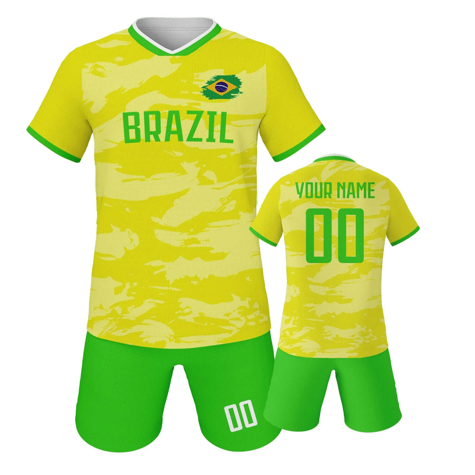 Custom Brazil Soccer Jersey for Kids Personalized Football Kit with Printed Name Number Youth Boys Girls Team Uniform 3-14Y
