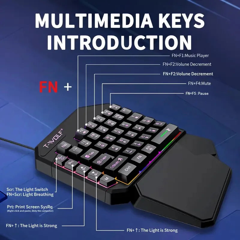 One-Handed Gaming Keyboard, 40-Key RGB Backlit Mechanical Feel Keypad