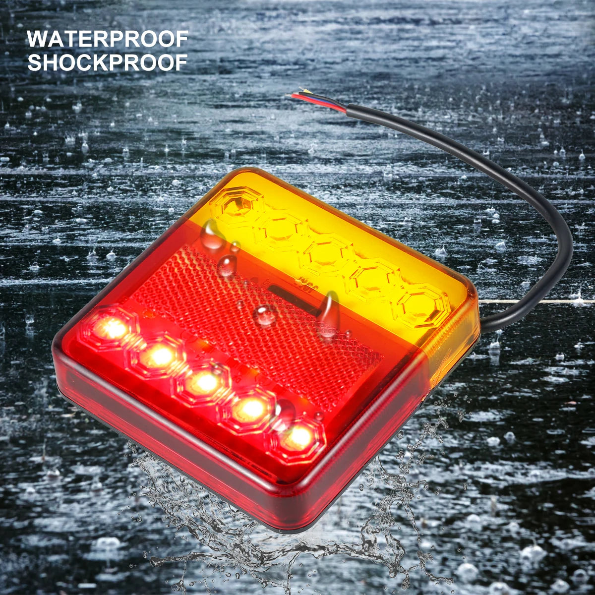 2Pcs LED Truck Lights 12/ 24V Rear Tail Lights Square Tail Stop Indicator Trailer Lamp Kit Indicator Stop Waterproof Reversing
