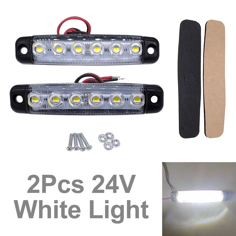 2Pcs 6LED 12V/24V Truck Trailer Side Marker Indicators Clearance Light Car Brake Rear Highlight Tail Light Warning Signal Lamp