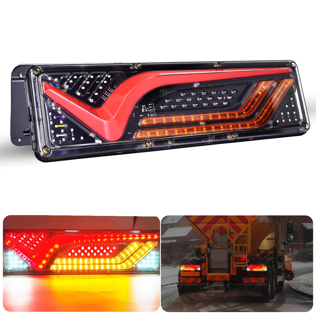 12V 24V 46CM Multifunctional LED Truck Car Tail Rear Lamp w/ Turn Signals Fog Stop Parking Reverse Driving License Plate Lights