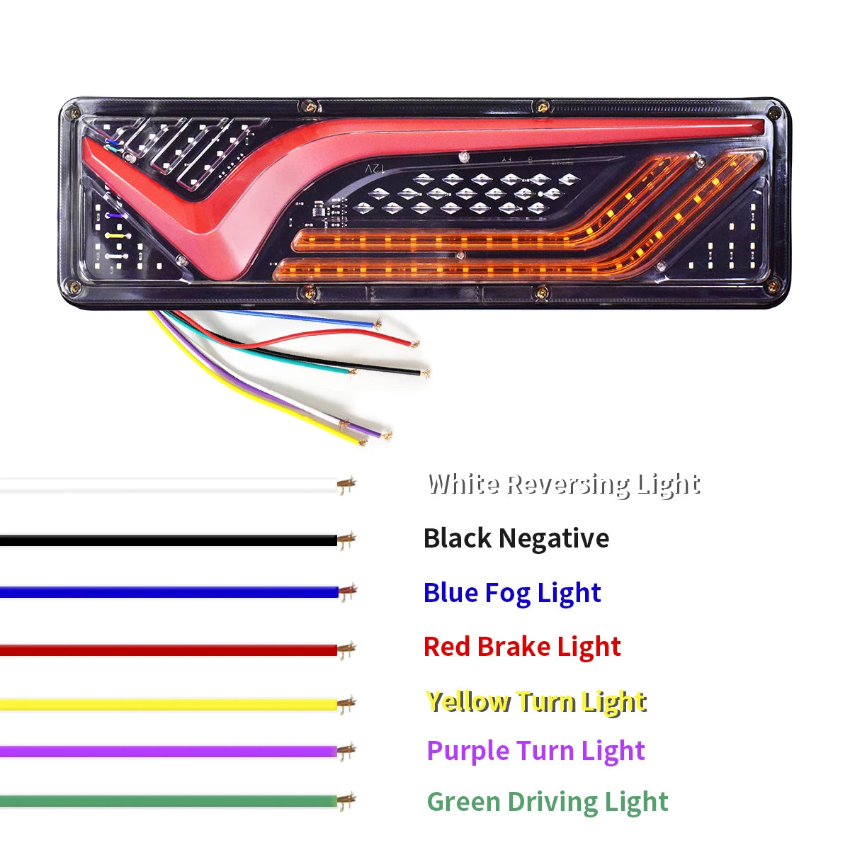 12V 24V 46CM Multifunctional LED Truck Car Tail Rear Lamp w/ Turn Signals Fog Stop Parking Reverse Driving License Plate Lights
