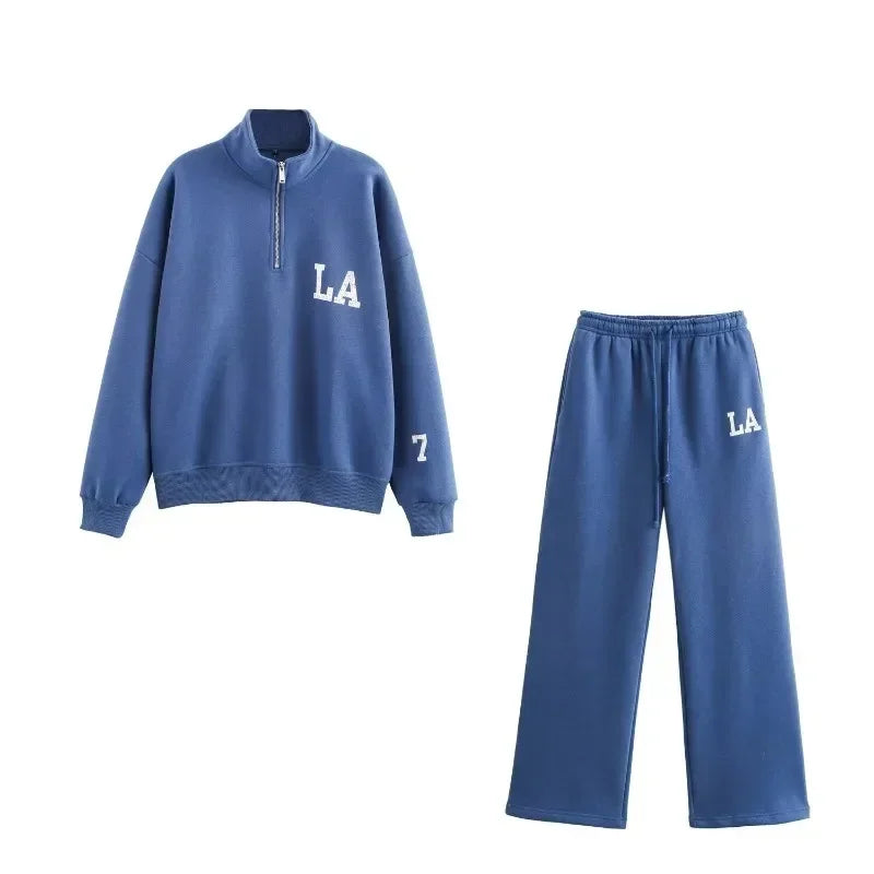 Women's Tracksuit Jersey Sets Sweats Set 2025 Winter Cotton Suits Wide Baggy Pants Sportswear 2 Piece Set Women Outfits