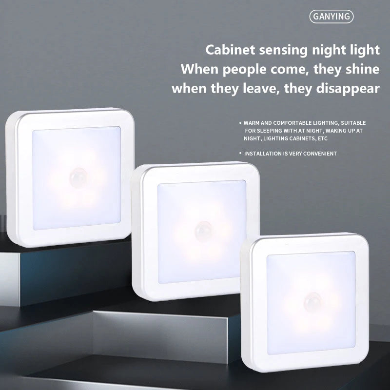 Motion Controlled Human Body Sensor LED Night Light Smart Battery Operated For Baby Room Hallway Pathway Home Light