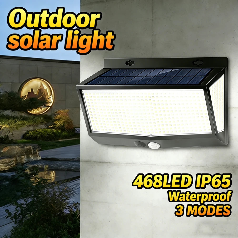 468LED Solar Motion Sensor Lights 3 Modes IP65 Waterproof COB Outdoor Wall Lights Patio Yard Garage Garden Solar Light Outdoor