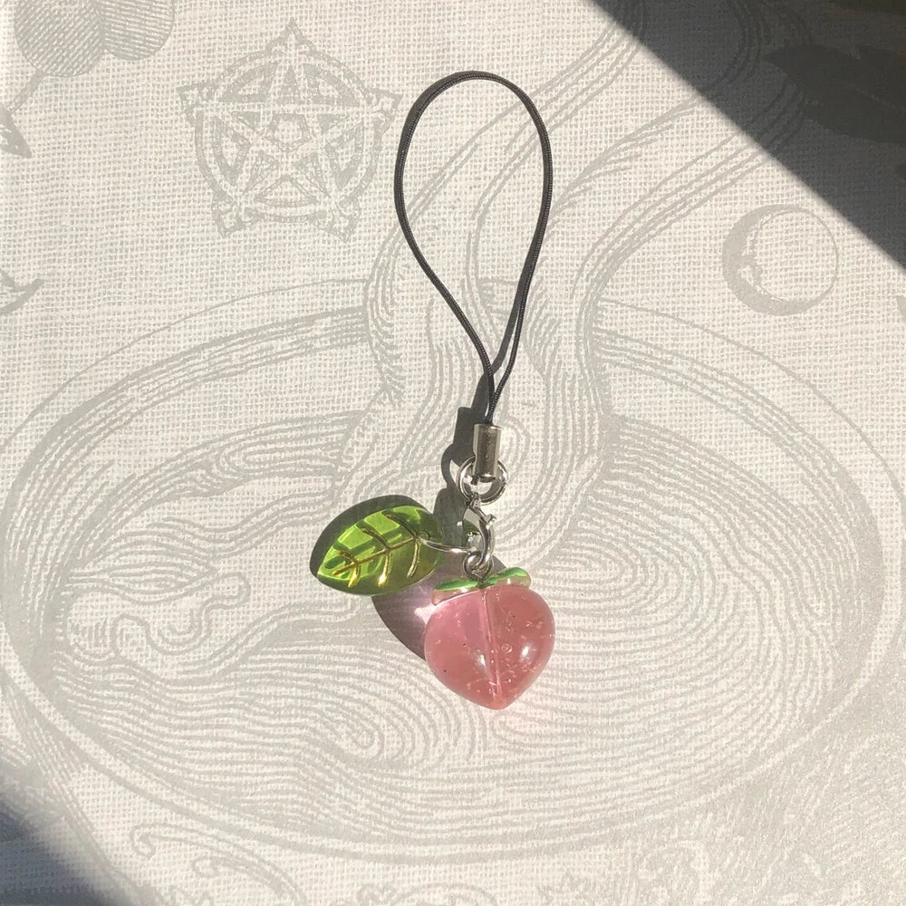 Cute Peach Phone Charm, Kawaii Pink Fruit Lanyard Strap, Mobile Phone Chain, Cellphone Accessories
