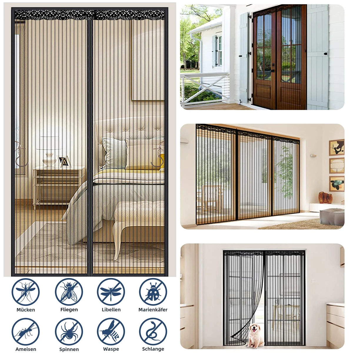 Magnetic Screen Door Curtain, Insect-Proof Mesh Door Curtain, Magnetic Sealing Device for Windows and Doors - Black
