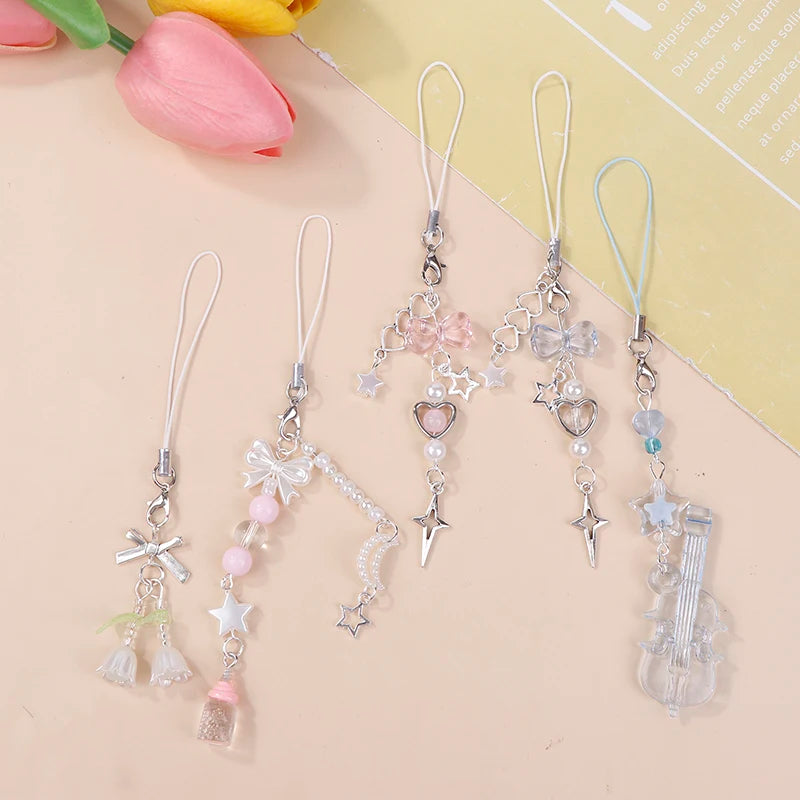 Creative Beaded Delicate Cell Phone Pendant Hanging Chain Sweet Y2K Phone Case Headset Backpack Accessories Gift