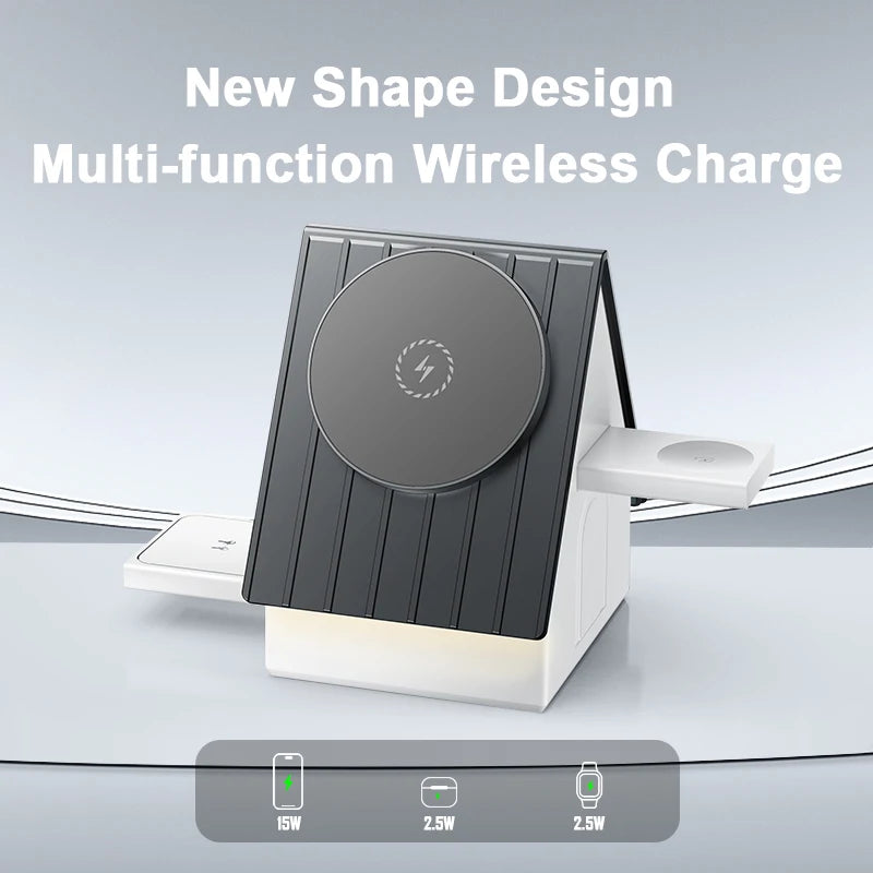 Multifunctional Wireless Charger Stand with 3-in-1electric Retractable,fast15W,type-c Wireless Charging,Warm White Ambient Light