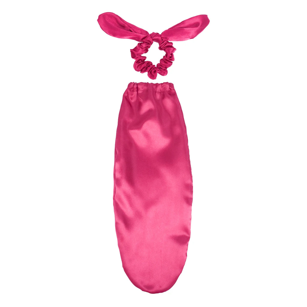 Satin Sleep Cap with Hair Bow Scrunchies, Soft Long Hair Bonnet for Long Hair, Hair Protector for Daily Use & Nighttime