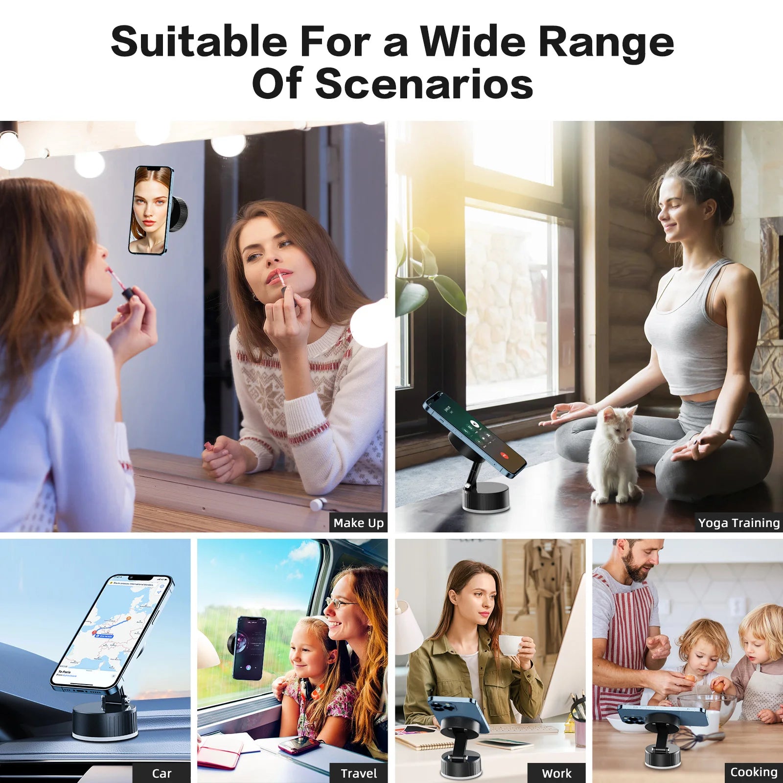 15W Fast Wireless Magnetic Charger Car Phone Holder Mount with Strong Vacuum Suction Adjustable Foldable Stand for Iphone 16 15