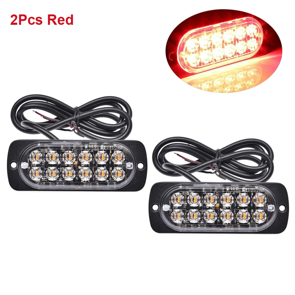 12 LED Strobe Lights Emergency Flashing Beacon Warning Light 12V 24V Stroboscopes For Auto DRL Car Truck Police Amber Red Blue