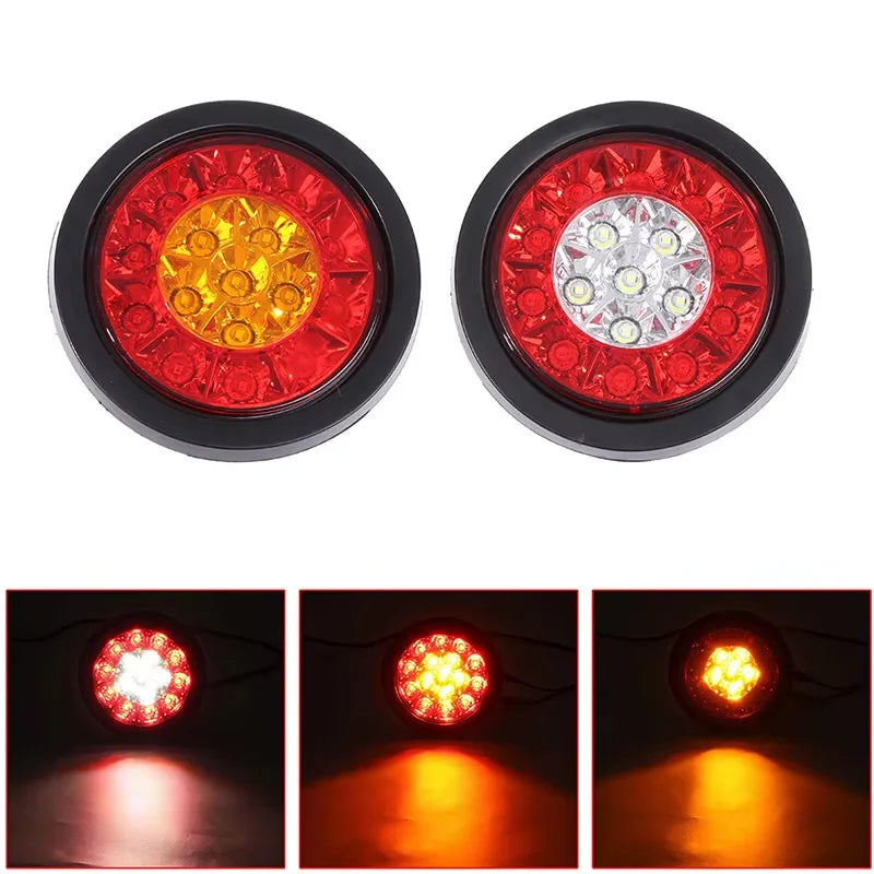 12V-24V truck round LED warning light wiring anti-collision light trailer brake light two-color 16 lights multi-form