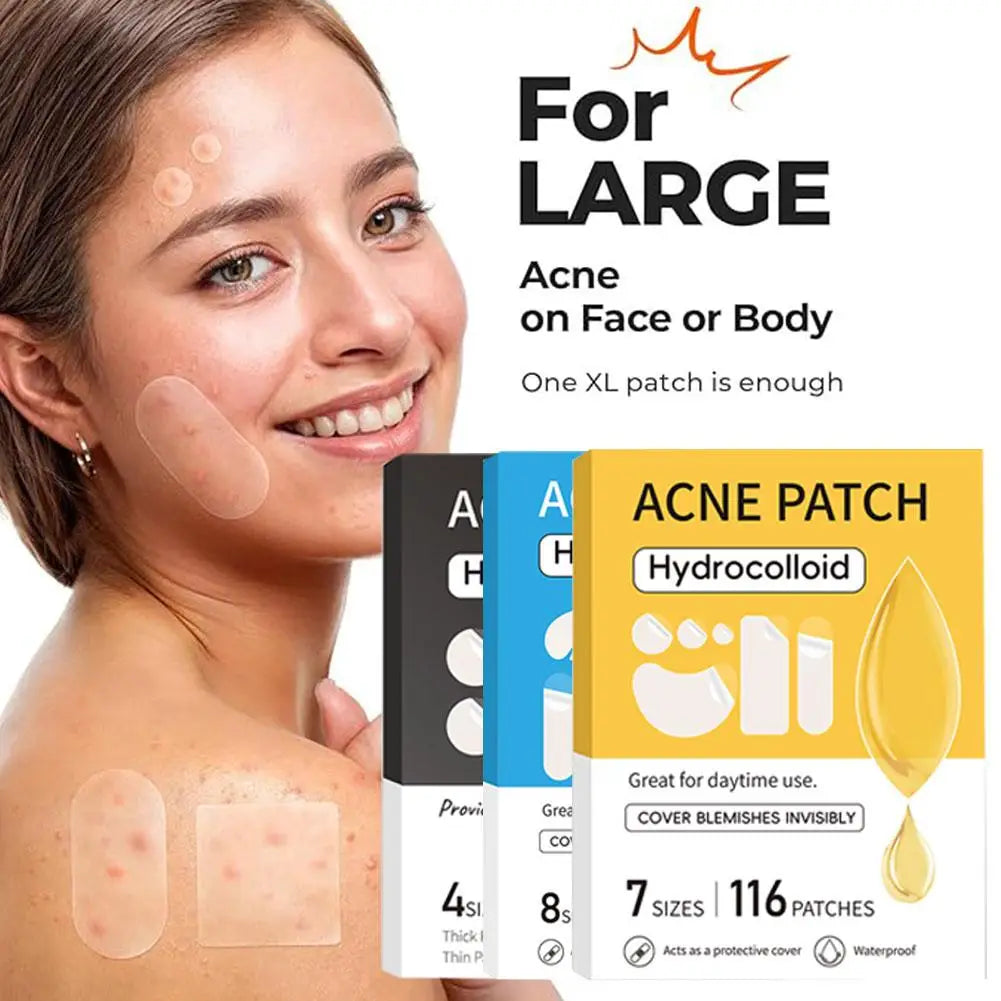 Large Pimple Patches for Face, Big Hydrocolloid Acne Patches for Body, Forehead, Chin, Zit Breakouts (Strip, Contoured, Dots)