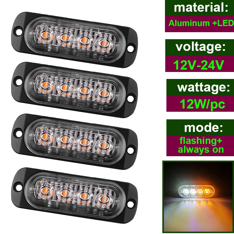 Car Strobe Warning Flashing Light Truck Side Indicator Lights Car Grille Malfunction Light Bar Trailer Beacon Lamp12V 24V Pickup