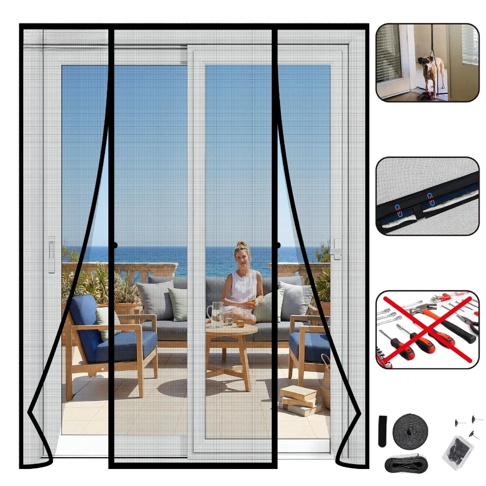 Magnetic Screen Doors for Sliding Doors Double-Sided Opening Screen Reinforced Mesh with Strong Magnets for French Patio Doors