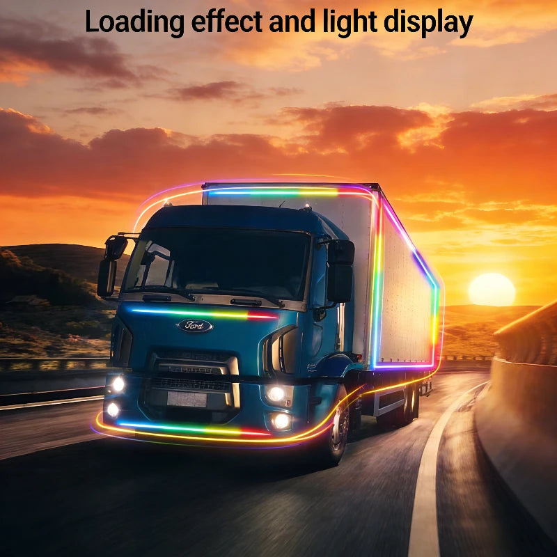 12V/24V Truck LED Flowing Light Strip, Multicolor Chase Flowing Ambient Light, Suitable for Trucks/Vans