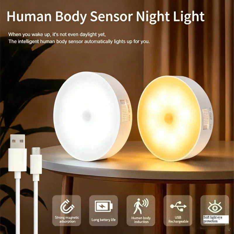 Motion Sensor USB Rechargeable LED Night Light Energy Efficient for Hallway Cabinet Closet Bedroom Stairs