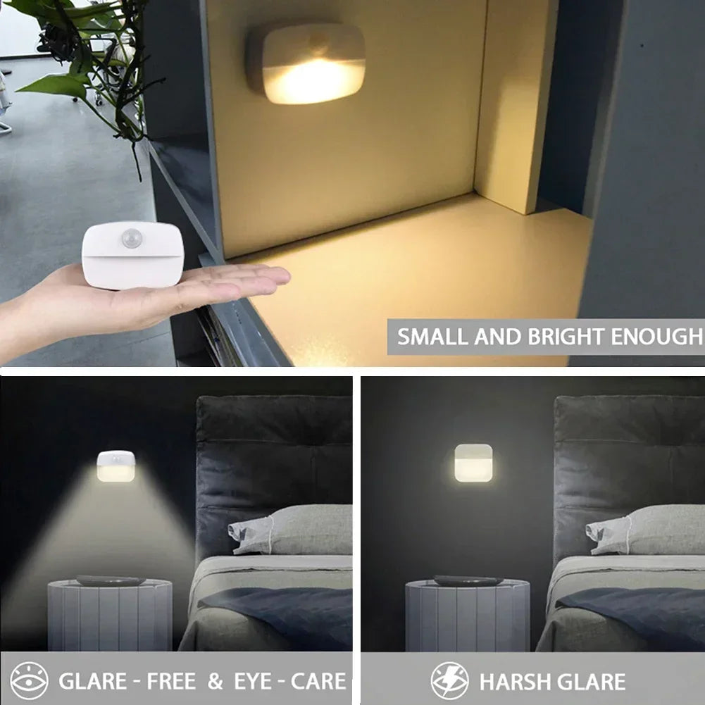 LED Motion Sensor Night Light PIR Intelligent Under Cabinet Light Battery Power Wireless Wall Lamp for Bedroom Hallway Stairs