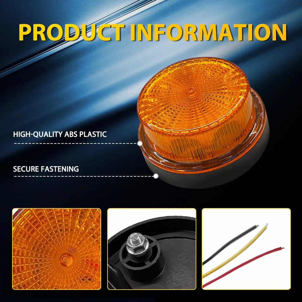 2Pcs Amber Strobe Lights Lamp For Truck Loader Tractor Vaz Bus Manipulator Rotating / Simple Flashes 12V 24V IP68 Waterproof