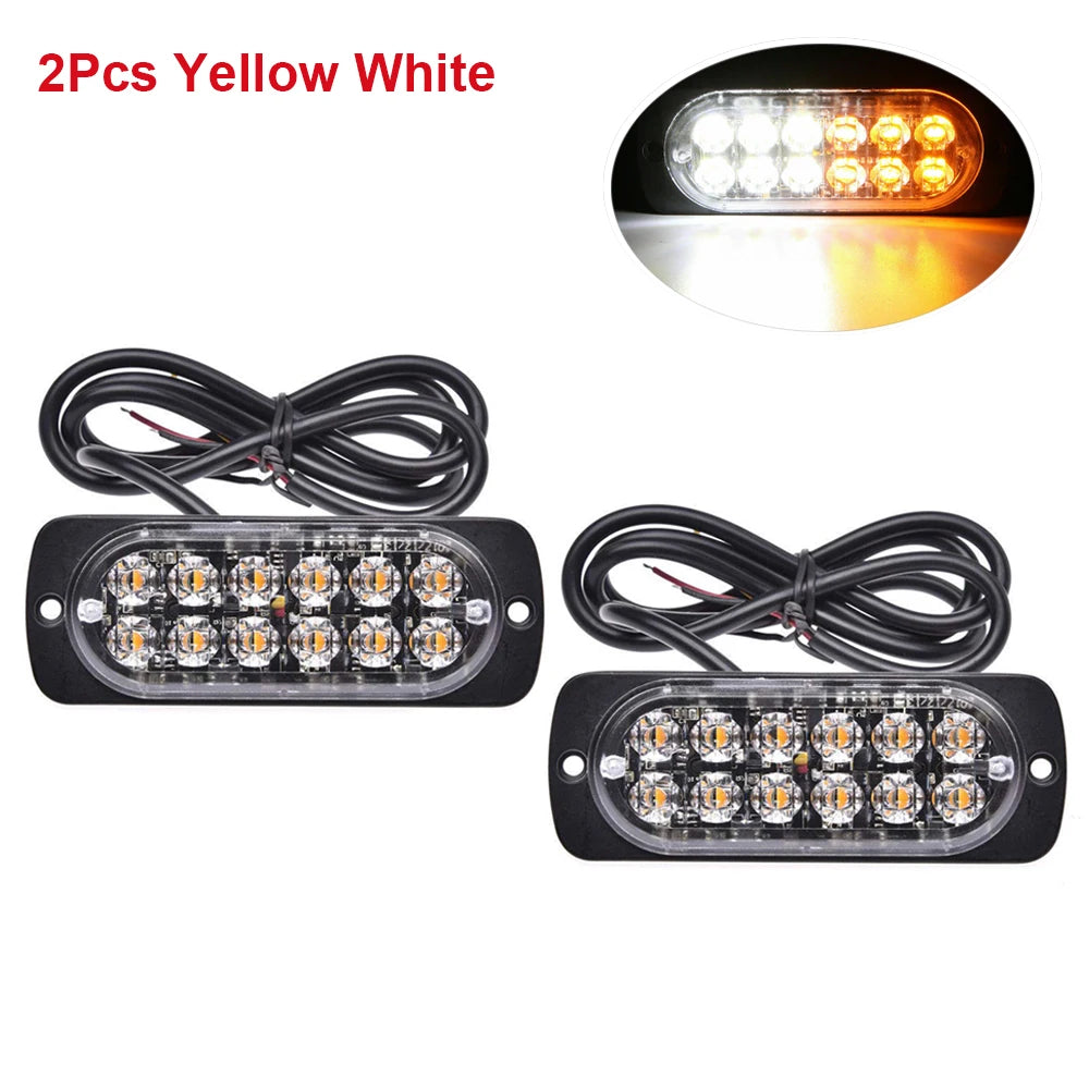 12 LED Strobe Lights Emergency Flashing Beacon Warning Light 12V 24V Stroboscopes For Auto DRL Car Truck Police Amber Red Blue