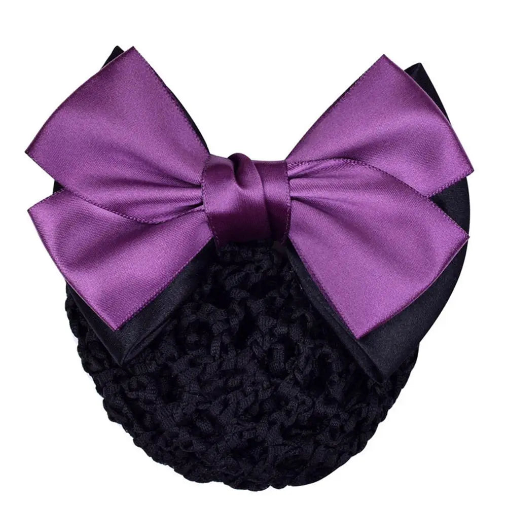 Satin Bowknot Decor Hairnet Women Girls Hair Clip Snood Net Barrette Bun Cover