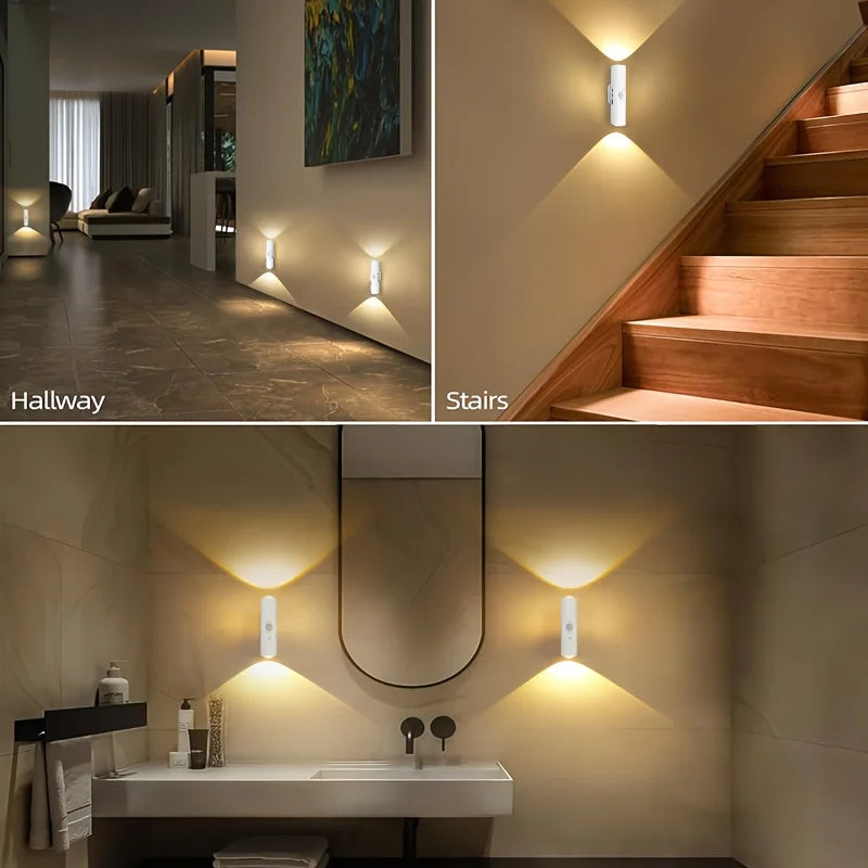LED Motion Sensor Wall Lamp USB Rechargeable Bedside Night Light for Bedroom Corridor Staircase and Office Ambient Lighting