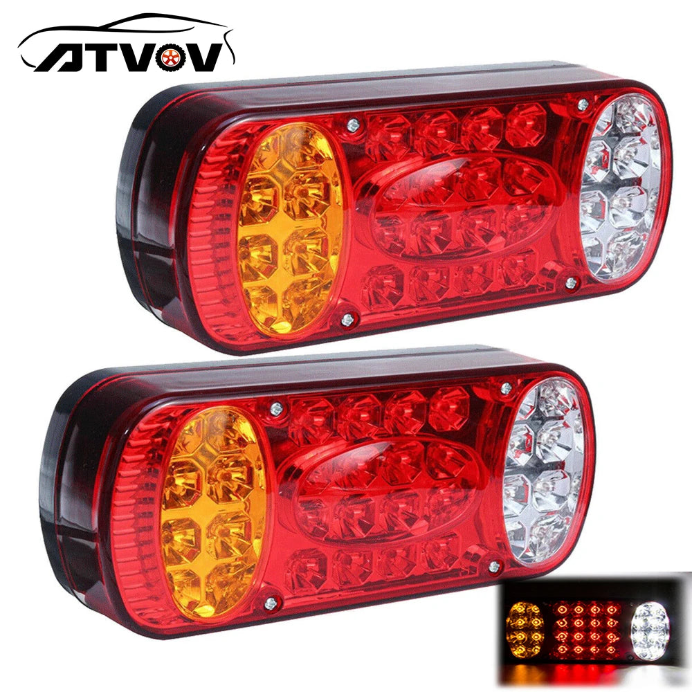 ATVOV 2pcs 12V 24V Truck LED Tail Light Taillight Rear Stop Brake Reverse Light Signal Lamp Indicator Trailer Caravan Van UTE