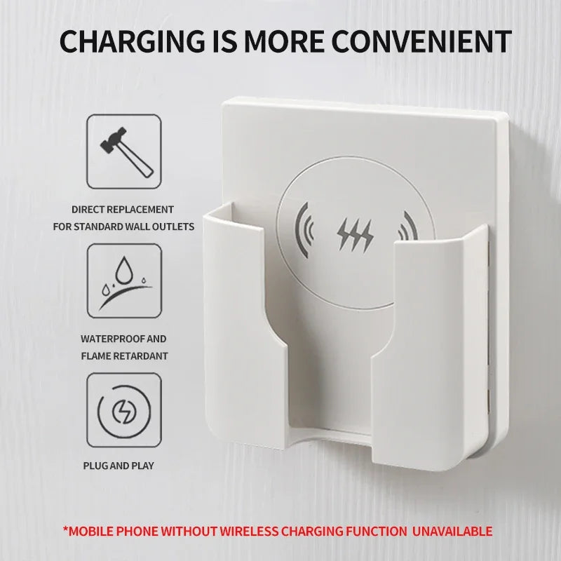 QI Universal Flush Wall Mount Wireless Charger -15W Fast Charging Stand for Phones,AC 110–220V