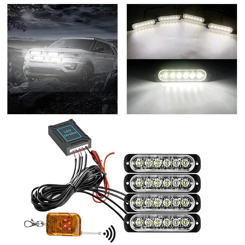 24 LED Strobe Light Wireless Car Emergency Flashing Light Car LED 12V Trailer Truck Strobos Police Warning Light Auto Diode Lamp