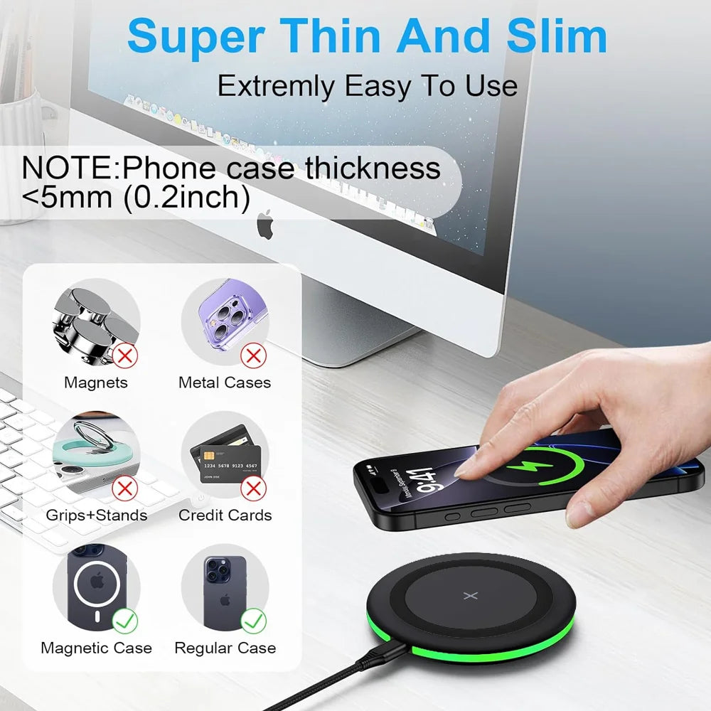 Wireless Charger LED Phone Charger Stand Suitable for iPhone17 16 15 14 13 12 Pro Max 8 - Fast Charging Base for Xiaomi