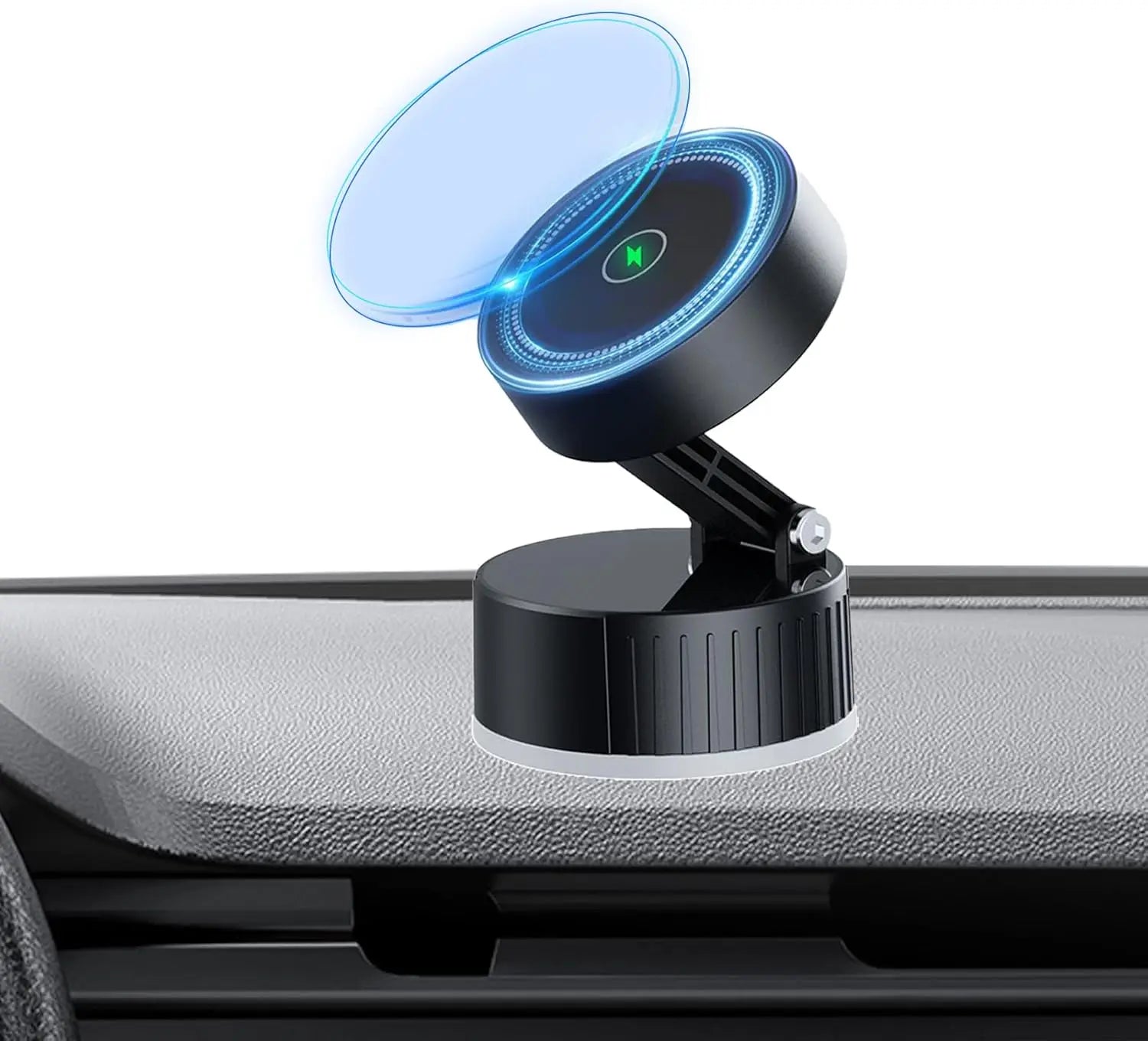 15W Fast Wireless Magnetic Charger Car Phone Holder Mount with Strong Vacuum Suction Adjustable Foldable Stand for Iphone 16 15