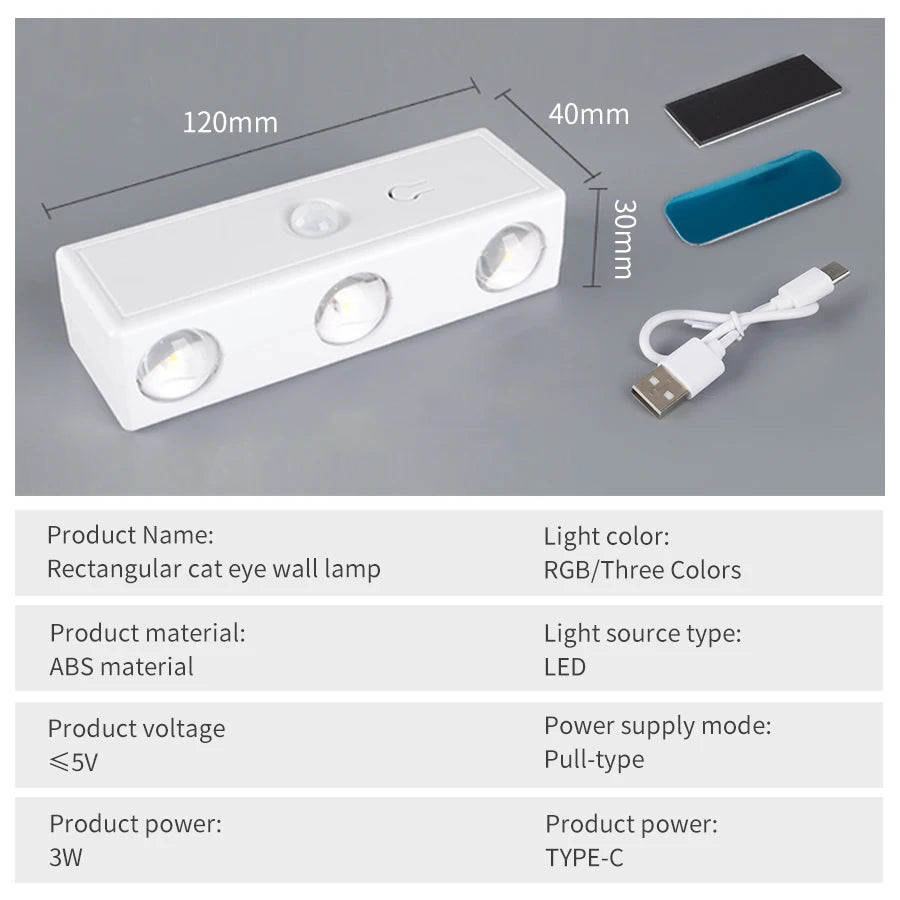 6Leds Double-head Motion Sensor Light 3Colors/RGB Night Light USB Rechargeable Magnetic Wall Lamp Touch Dimming Bedside Lighting
