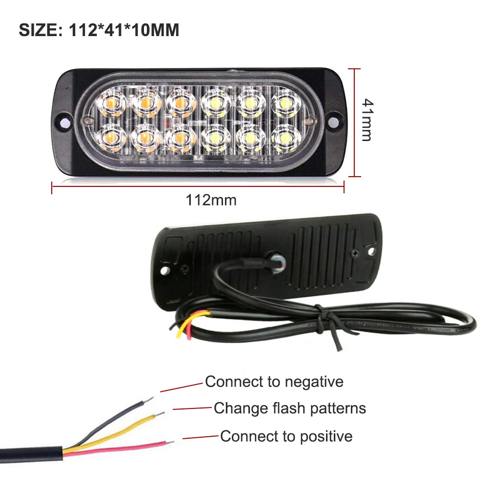 12 LED Strobe Lights Emergency Flashing Beacon Warning Light 12V 24V Stroboscopes For Auto DRL Car Truck Police Amber Red Blue