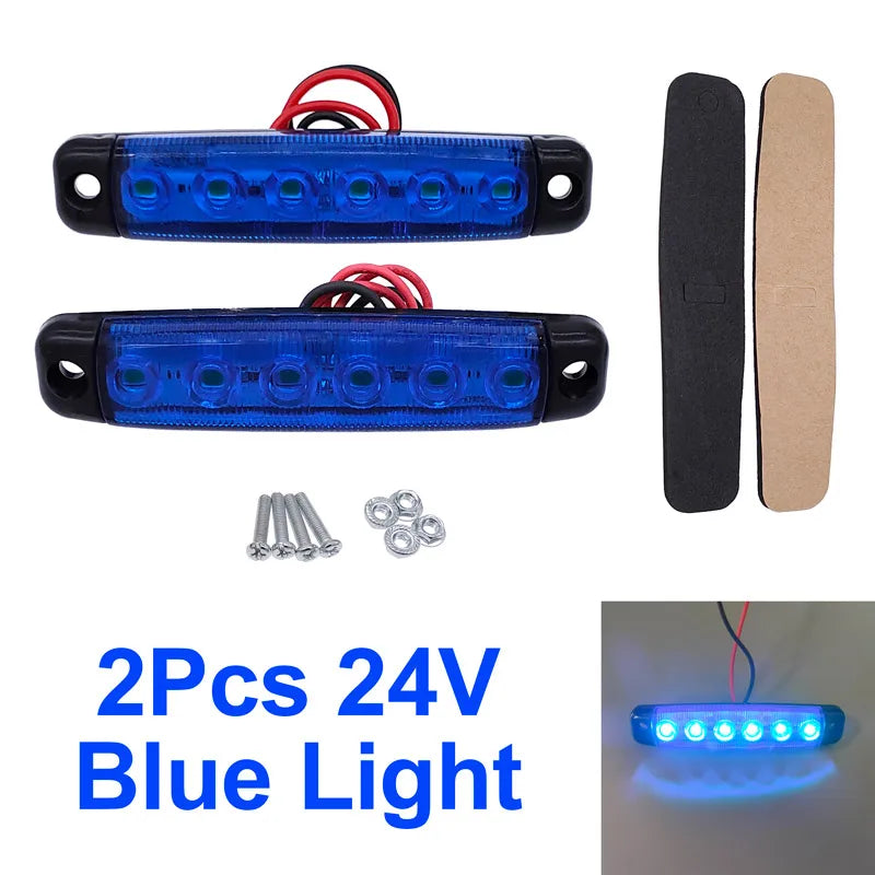 2Pcs 6LED 12V/24V Truck Trailer Side Marker Indicators Clearance Light Car Brake Rear Highlight Tail Light Warning Signal Lamp