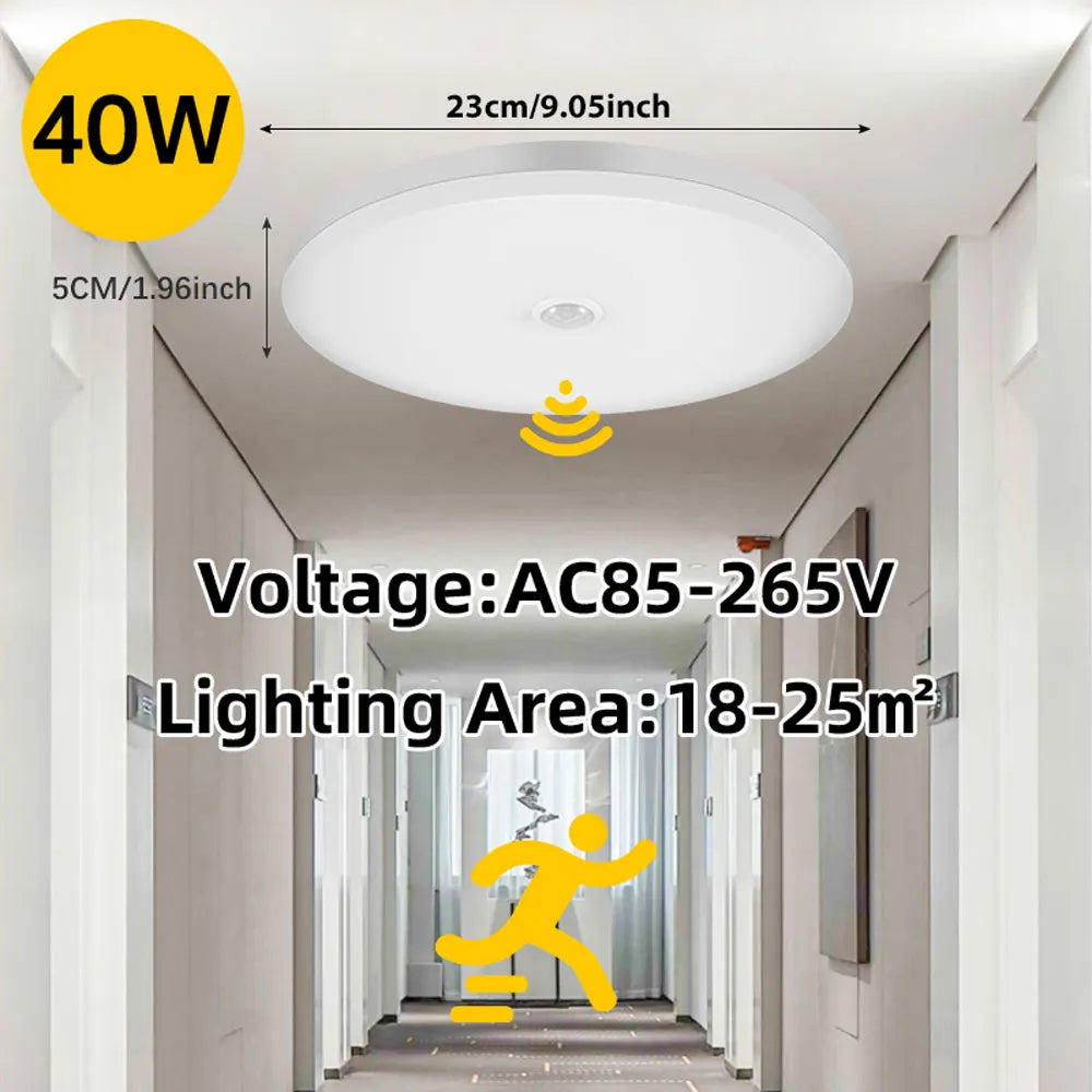 LED Lamp with Motion Sensor Ceiling Lights PIR Night Light Sensor Wall Lamps 110V 220V 18W 15/20/30/40W for Home Stairs Hallway