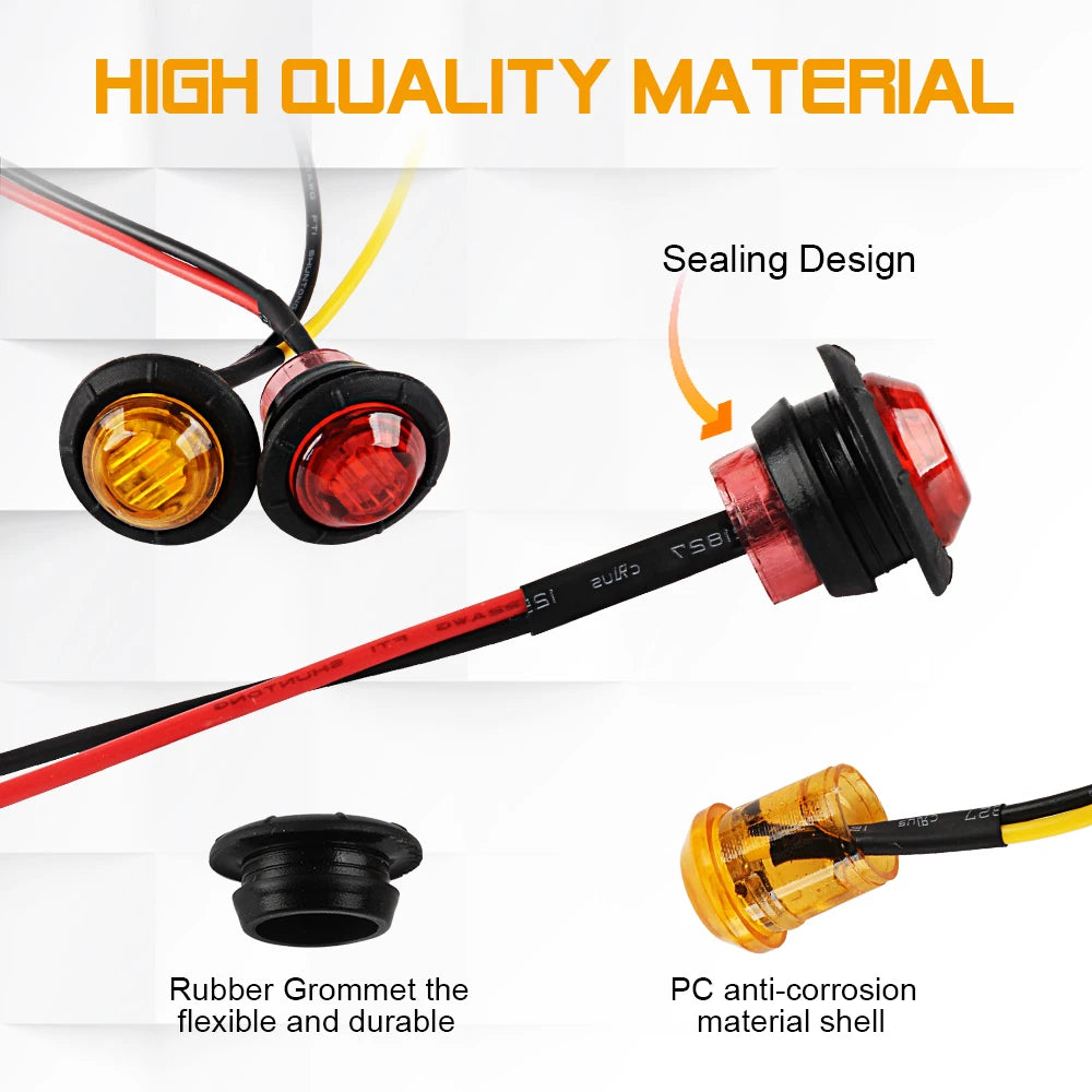 10 Pcs LED Round Trailer Side Marker Light Auto Indicators Car External Lamp for Trucks Clearance Lights Truck Turn Signal Lamp