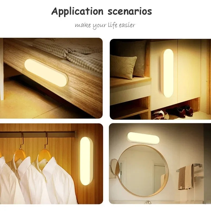 LED Motion Sensor Lamp Night Lights Wireless USB Rechargeable Magnetic For Wardrobe Room Closet Kitchen Aisle Tube Detector Bulb