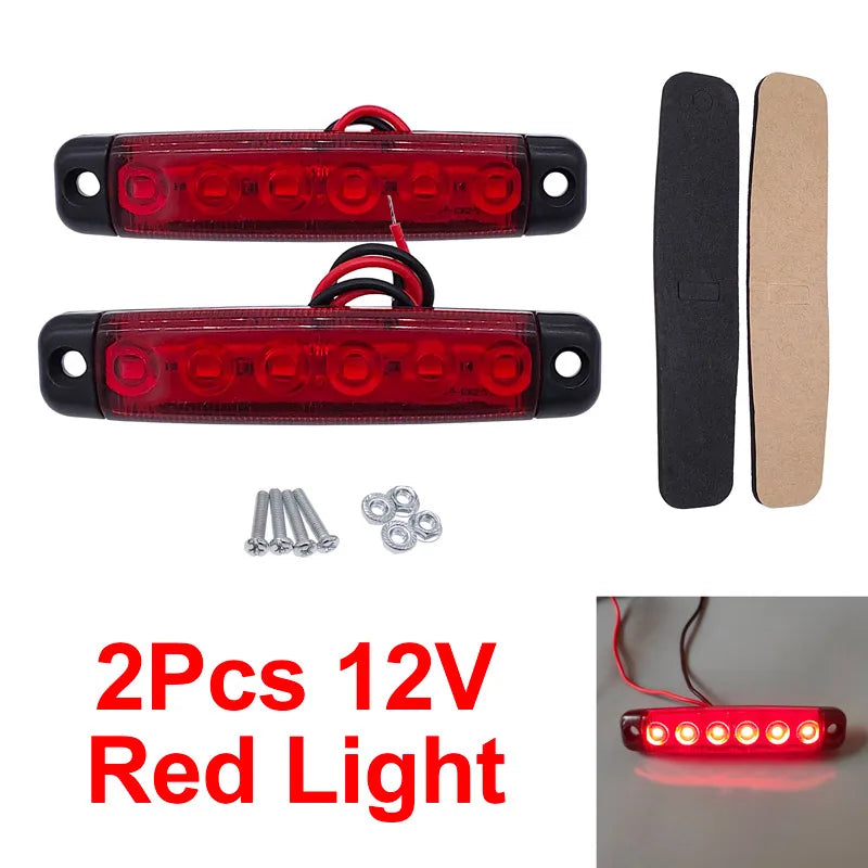 2Pcs 6LED 12V/24V Truck Trailer Side Marker Indicators Clearance Light Car Brake Rear Highlight Tail Light Warning Signal Lamp