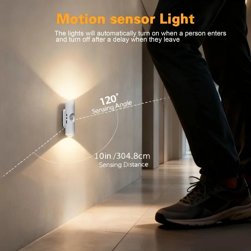 LED Motion Sensor Wall Lamp USB Rechargeable Bedside Night Light for Bedroom Corridor Staircase and Office Ambient Lighting