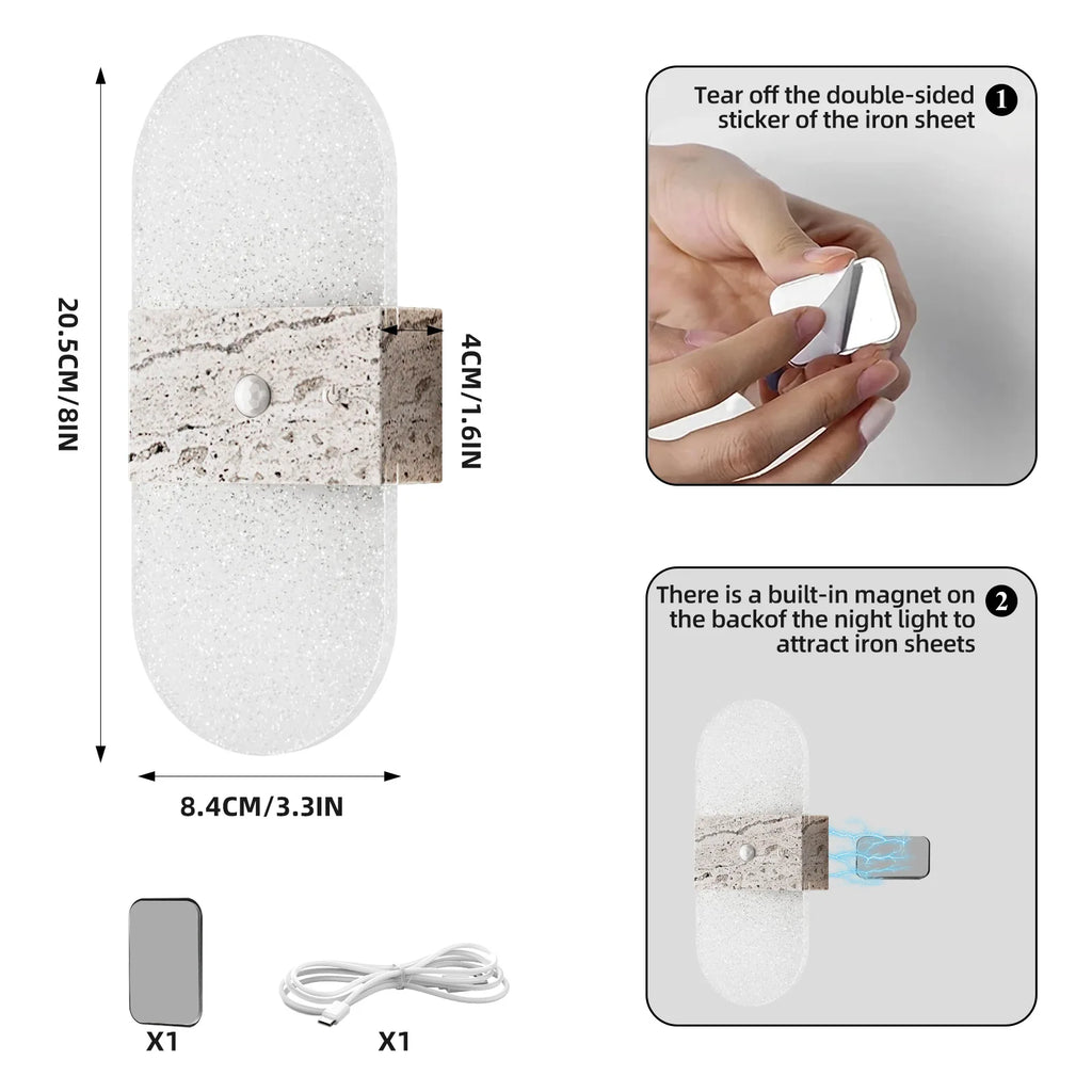 LED Motion Sensor Atmosphere Night Light with Charging Function, Magnetic Suction, No Wiring, Acrylic Decorative Wall Lamp
