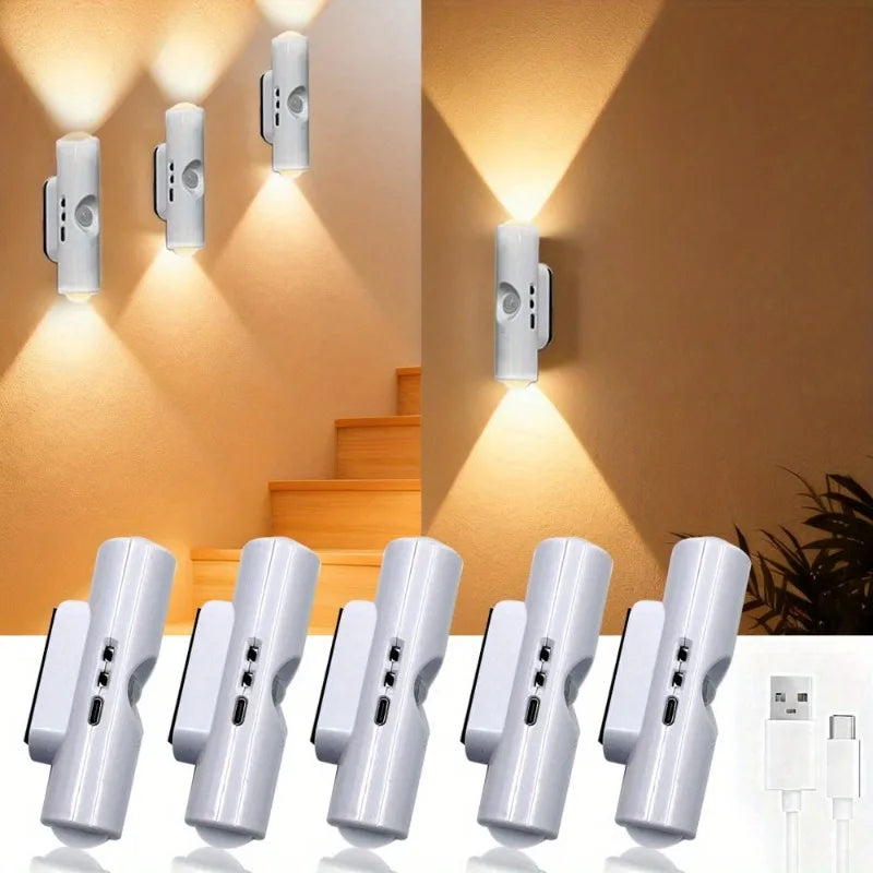 LED Motion Sensor Wall Lamp USB Rechargeable Bedside Night Light for Bedroom Corridor Staircase and Office Ambient Lighting
