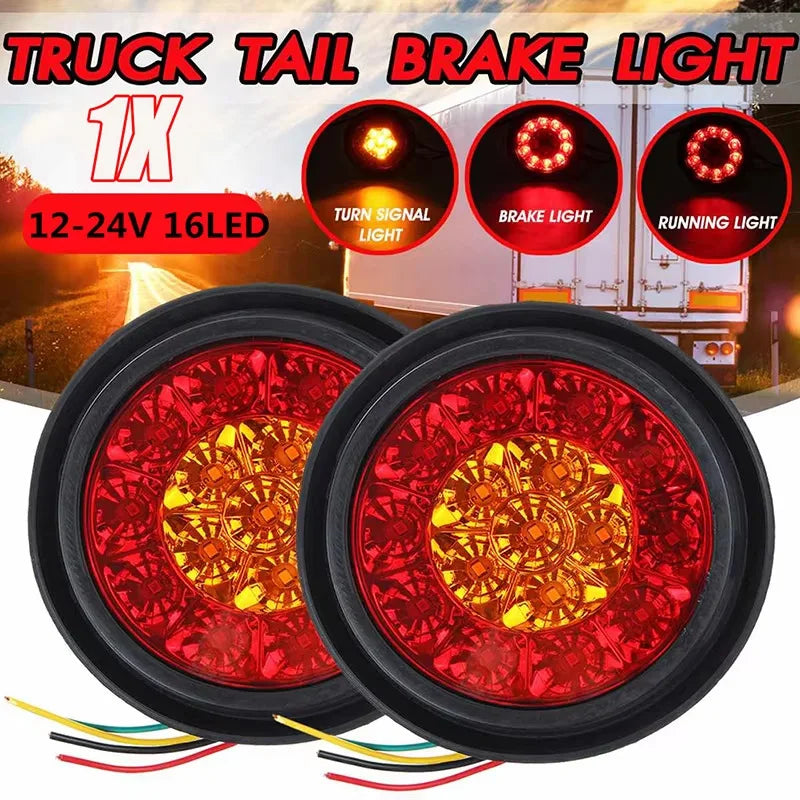12V-24V truck round LED warning light wiring anti-collision light trailer brake light two-color 16 lights multi-form