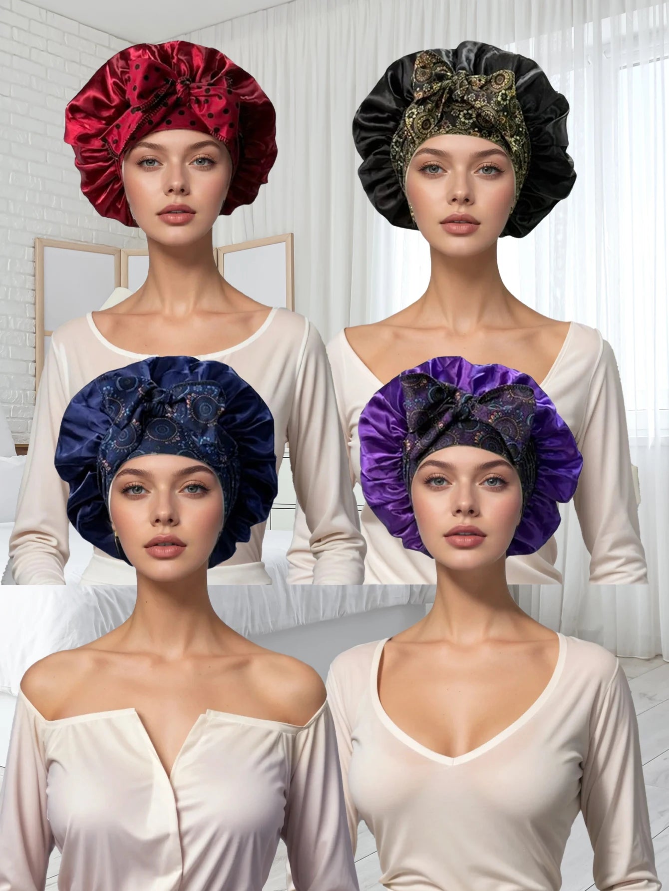 1pc  Satin bonnet with tie for women  Soft Silky Hair Care for Night Use Single Piece Stylish Hair Accessory