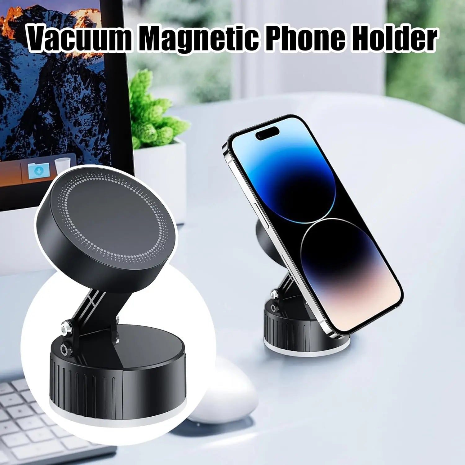 15W Fast Wireless Magnetic Charger Car Phone Holder Mount with Strong Vacuum Suction Adjustable Foldable Stand for Iphone 16 15