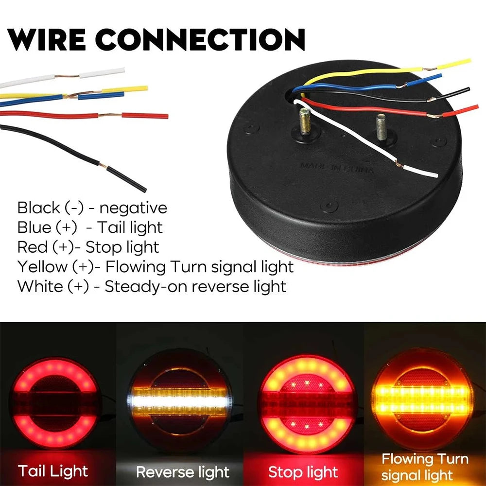 1PC 12V 24V LED Trailer Truck Rear Tail Light Taillight Reverse Brake Lights Car Boat Bus Caravan Flowing Turn Signal Lamp Tools