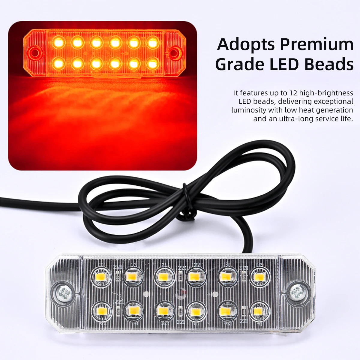 4PCS 12V 24V Truck LED Side Marker Light 12 SMD Car Emergency Strobe Warning Light Indicator Signal Light Rear Taillight