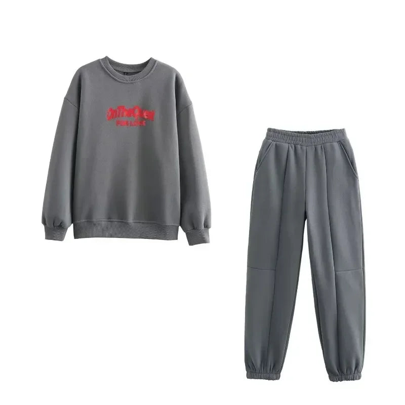 Women's Tracksuit Jersey Sets Sweats Set 2025 Winter Cotton Suits Wide Baggy Pants Sportswear 2 Piece Set Women Outfits